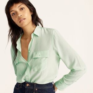 J. Crew Classic Fit Shirt, 100% Silk, Size 0, Green, New With Tag